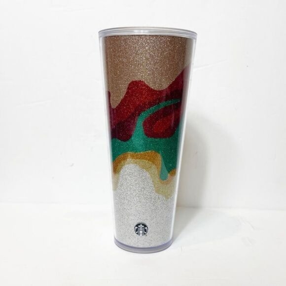 Starbucks 2018 Holiday Collection Flow Glitter Cold Cup 24oz Double Wall Tumbler - Picture 2 of 8